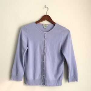 Geneva Womens 100% Cashmere Lavender Purple Cardigan Flower Button Sweater S